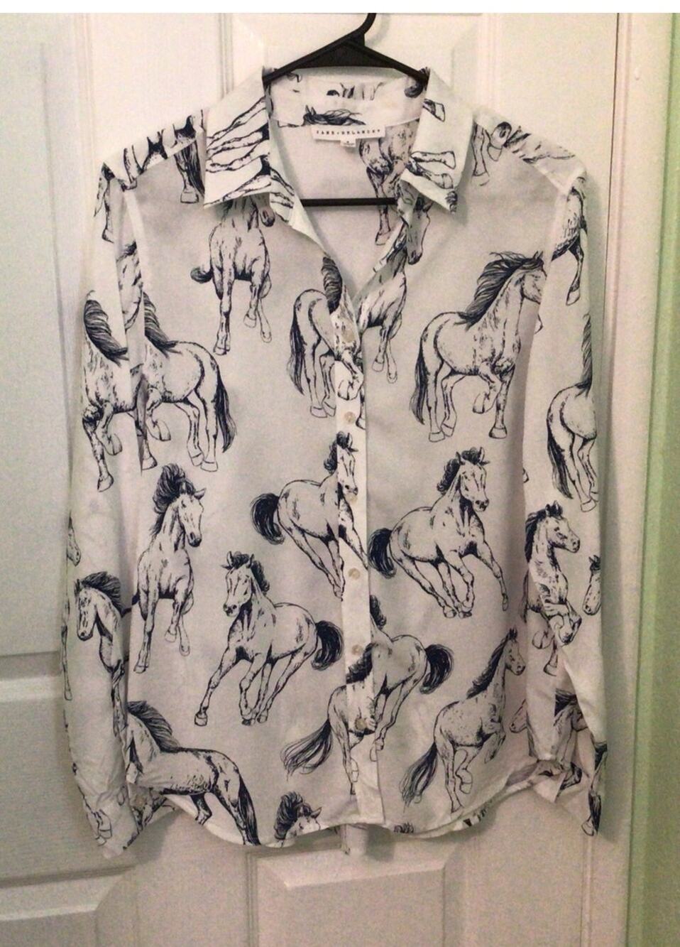Jane & Delancey Blouse Horse Equestrian Button down Size Small
